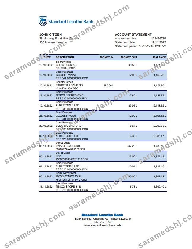 Lesotho Standard Lesotho Bank statement xls